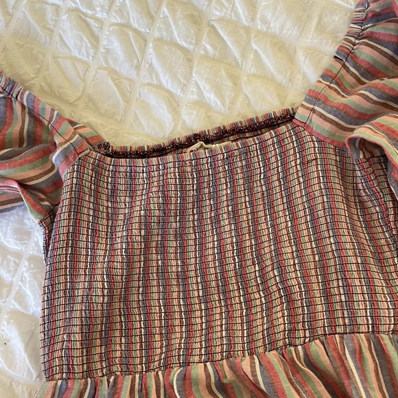 Marine Layer Ivy Brook dust linen strips smocked midi dress - Picture 6 of 10